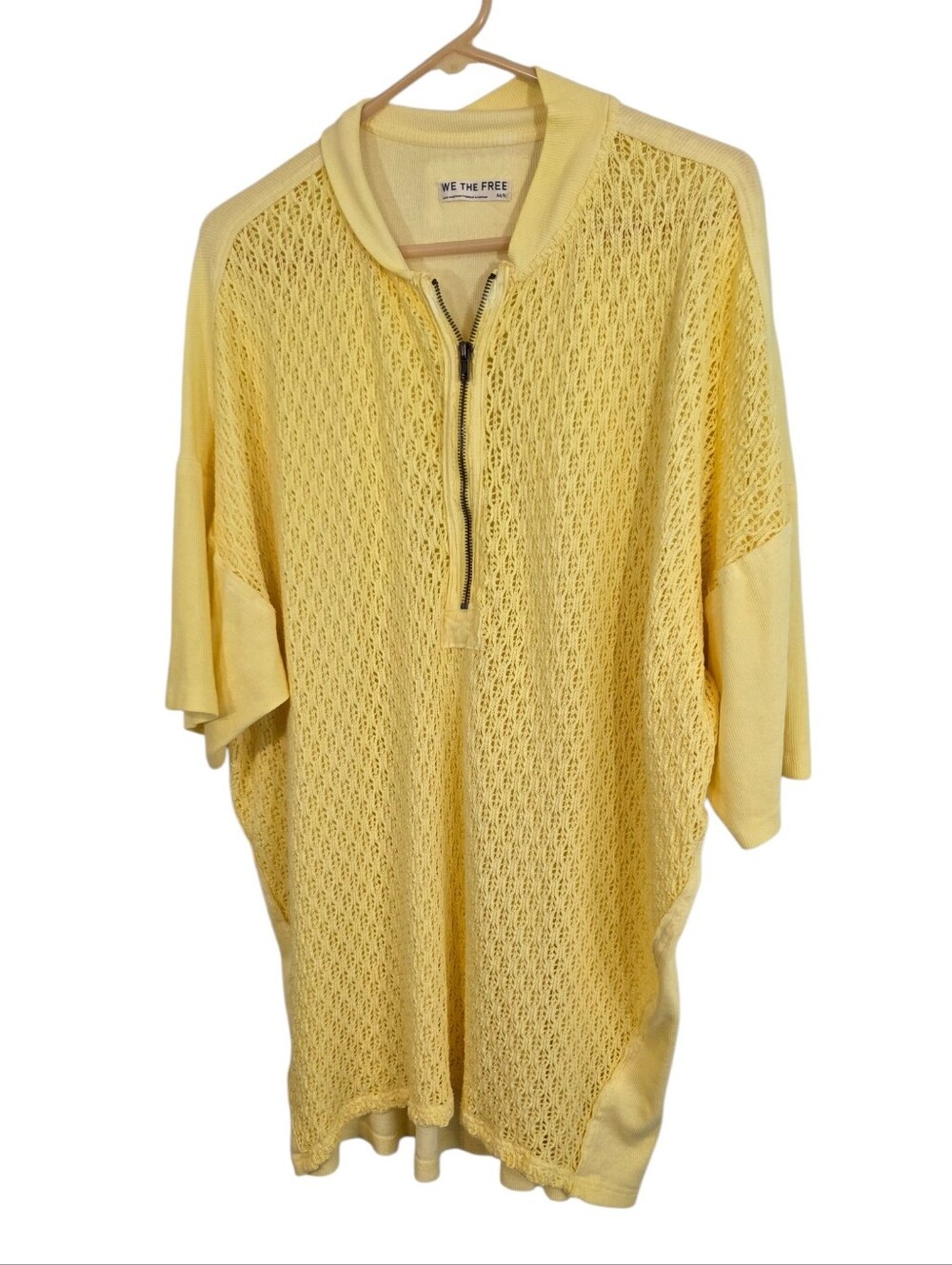 We The Free Yellow Surf's Up Tee 1/4 Zip Knit Oversized Size M ~ Pre-Owned - Picture 3 of 12
